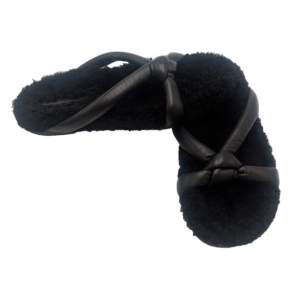 LAFAYETTE 148 New York Honore Shearling Leather Strapped Black Sandals US 10 - Picture 1 of 8